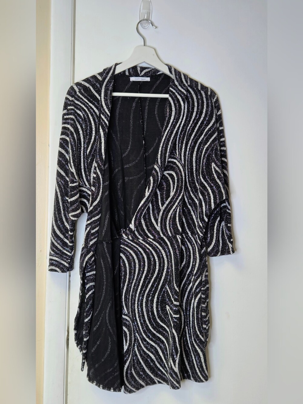 ZARA Metallic Wave Glitter Wrap Mini Dress Size S - Picture 6 of 12